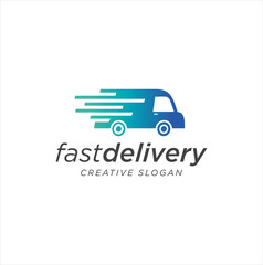 Fast delivery logo  Design Vector illustration . Delivery truck logo . Delivery truck icon cargo van moving fast