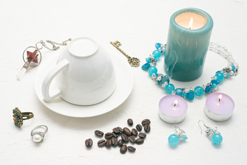 Coffee grounds fortune telling concept close up.