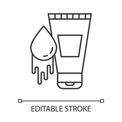 Water-based lubricant linear icon. Product for safe sex. Lube, gel. Spermicide to prevent unintended pregnancy. Thin line illustration. Contour symbol. Vector isolated outline drawing. Editable stroke