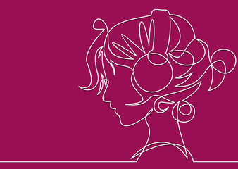 Continuous one line drawing. Abstract portrait of romantic woman face. illustration.