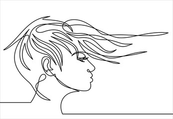 Continuous one line drawing. Abstract portrait of romantic woman face. Vector illustration.