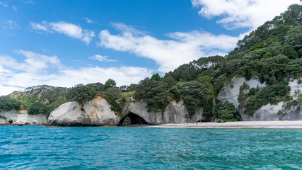 Naklejka premium View of Cathedral Cove from Te Whanganui-A-Hei Marine Reserve in Coromandel Peninsula, New Zealand