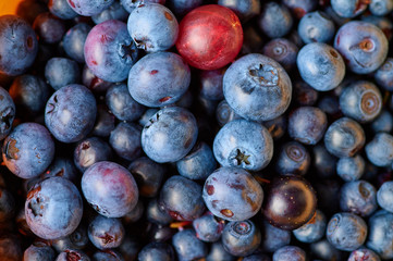 Fresh washed blueberries on table