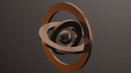 Metallic rings and sphere. Abstract 3d render.