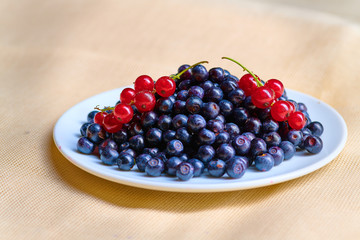 Fresh washed blueberries on table