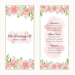 Watercolor floral wedding menu card template