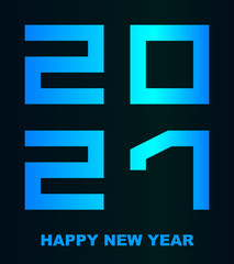 Happy New Year 2021 - greeting card, flyer, poster, invitation - square font, cold numbers - vector
