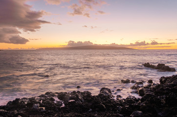 Calm panoramic view of Lanai Island at sunset, Maui, Hawai, USA