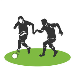 Drawing of two Soccer Players scrambling for ball.Vector illustration.