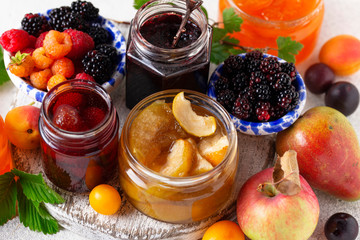 Assortment of different jams in jars