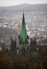Green roof of a tower of Nidarosdomen cathedral in Trondheim, Norway