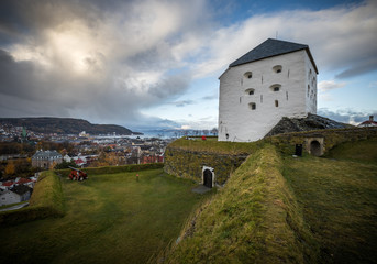 Fototapeta na wymiar Kristiansten fortress white building in Trondheim, Norway