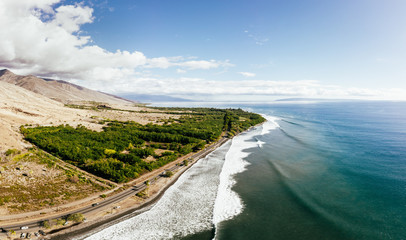Aerial panoramic view of Maui coastline, Hawai, USA