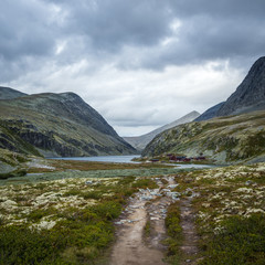 Rondvasbu tourist shelter in Rondane mountains, Norway.