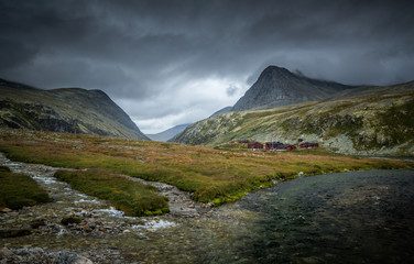 Rondvasbu tourist shelter in Rondane mountains, Norway.