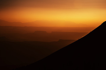 Friends Skiing into the Desert Sunset, Vast Landscape with Subjects 
