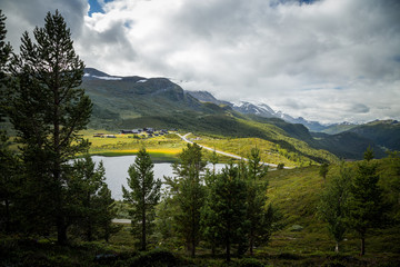 Mountain lake in Jotunheimen National Park, summer hildays.