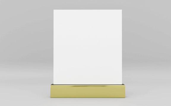 stand up mock up blank empty card with golden stand with space for your content 3d illustration render