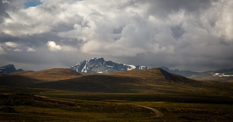 Distant look at amazing mountain in Dovre national park, Norway.