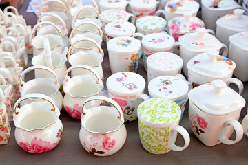 ceramic cups are stacked together