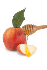 apple and honey isolated on white