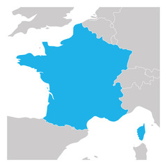 Map of France green highlighted with neighbor countries
