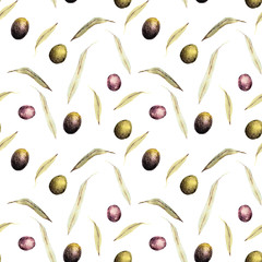 seamless pattern with leaves and olives