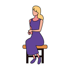young woman sitting in chair on white background