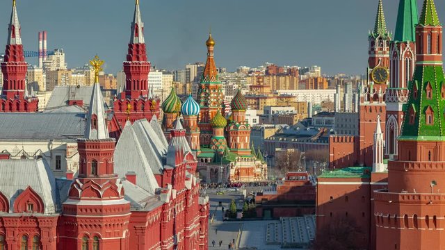 sunny day moscow city red square rooftop panorama 4k timelapse russia