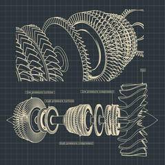 Jet engine compressor drawings © blacklight_trace