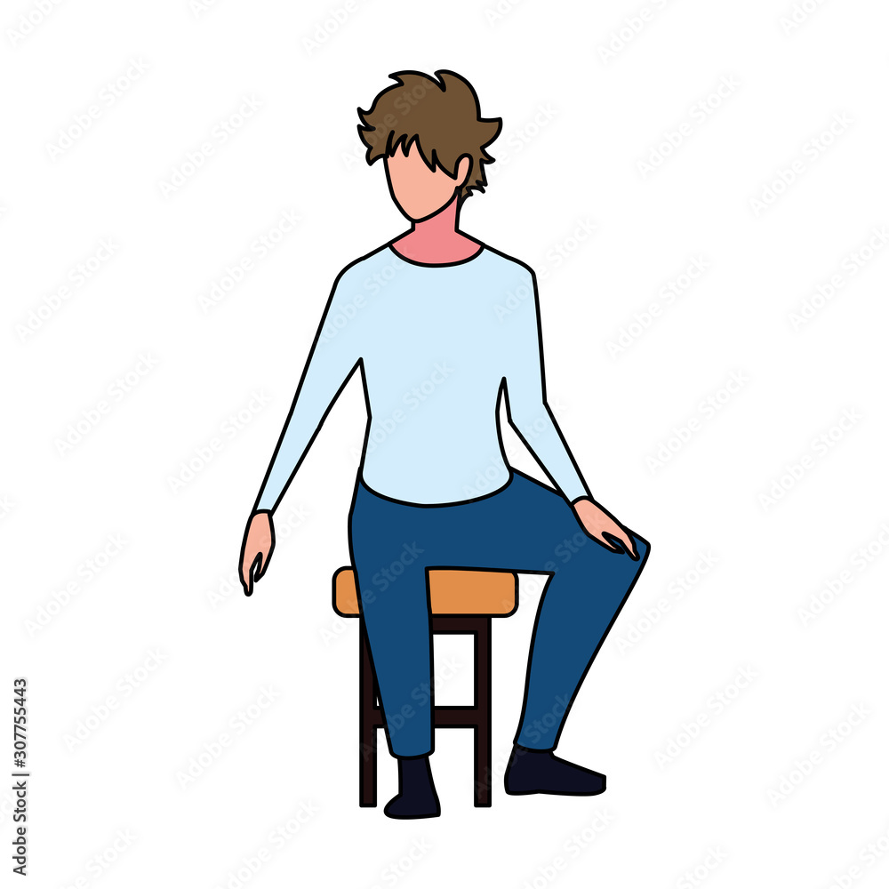 Wall mural young man sitting in chair on white background