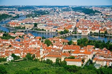Fototapeta na wymiar Panorama of Praga with Charles Bridge and the Vltava river, Prague, Czech Republic