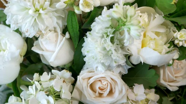 CLOSE UP Of Bouquet Of White Flowers, TILT UP