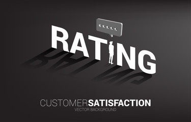 Silhouette businessman standing with 3D customer rating star in speech bubble . concept of customer satisfaction , client rating and ranking.