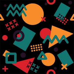 Retro vector abstract pattern in geometric style. Classic color with vector geometric figures.Vector form a triangle, a line, a circle. Hipster vector fashion Memphis style.