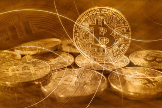 Goldener Bitcoin Blockchain Kryptowährung Hintergrund