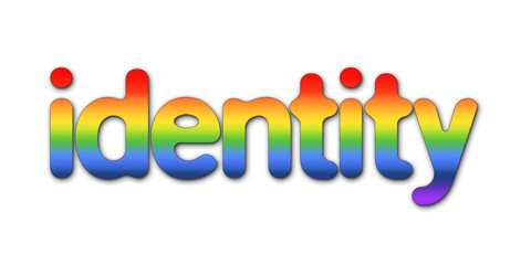 Identity sign text in rainbow colors isolated on a white background