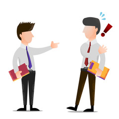 Office worker point at another worker that are shocking D