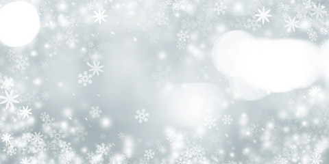 white and gray Christmas light with snowflake bokeh background, Winter backdrop wallpaper.