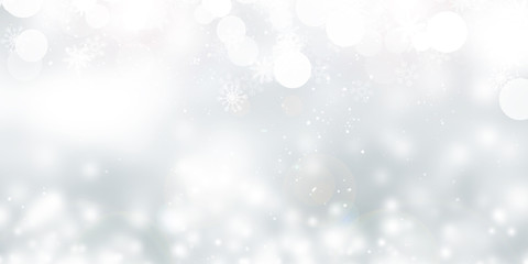 white and gray Christmas light with snowflake bokeh background, Winter backdrop wallpaper.