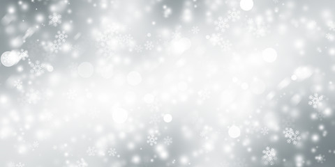 white and gray Christmas light with snowflake bokeh background, Winter backdrop wallpaper.