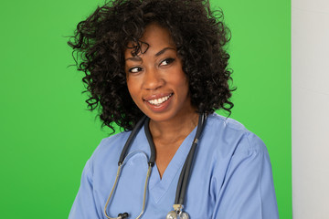 Close up portrait of pretty African American female nurse