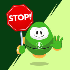 Electric Robot Mascot Holding Stop Sign