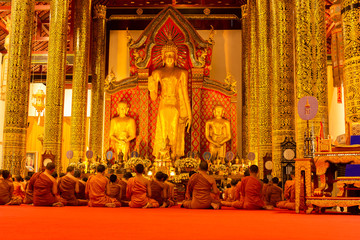 Monk prayer in Buddha days in Wat Chedi Luang Temple.