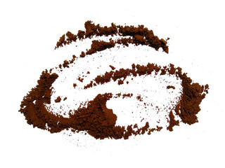 Coffee powder isolated on white background. Coffee powder on white background, is a beverage derived from brewed coffee beans.