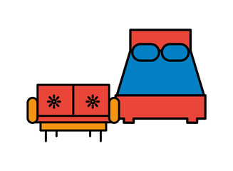 bed and sofa forniture isolated icon