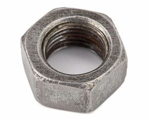 Metal nut closeup, isolated on white background