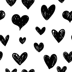 Heart doodles seamless pattern. Hand drawn hearts texture. Love background for valentine's day.