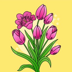 Obraz na płótnie Canvas Illustration of Beautiful Pink Flower, Flat Design