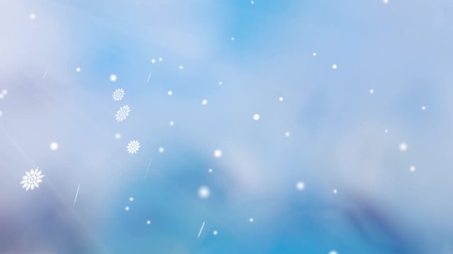 Christmas blue looped bokeh background with snowflakes